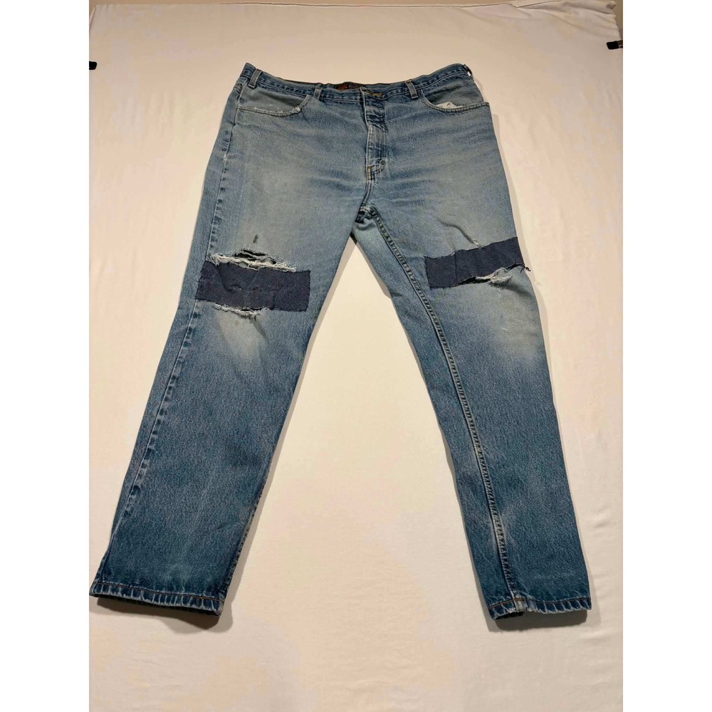 Route 66 Mens Regular Fit Distressed Patched Blue Denim Jeans W40 L30 Style 3001